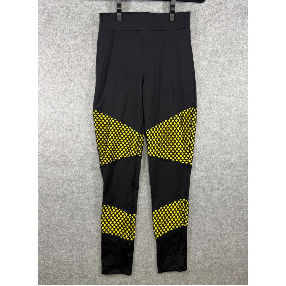 Balera Dancewear Leggings Womens MA Black Yellow Mesh Inset MT10936